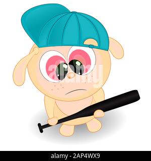 angry rabbit with a baseball bat. cartoon vector illustration on a white background. Stock Vector