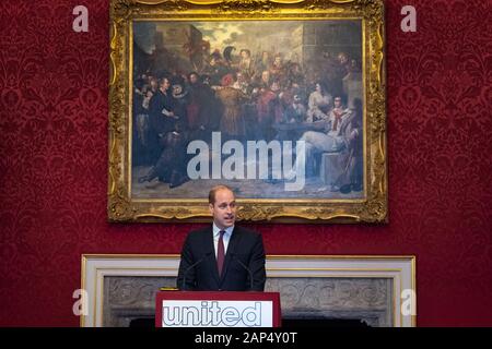 The Duke of Cambridge, as President of United for Wildlife, makes a speech during the meeting of the United for Wildlife Taskforces at St James's Palace, London. Stock Photo