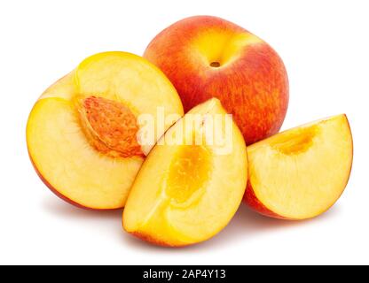 sliced peach path isolated on white Stock Photo