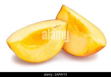 sliced peach path isolated on white Stock Photo