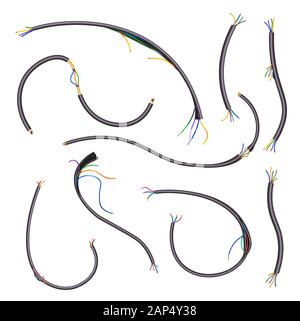 Electric cables isolated icons, power wire or telecommunication Stock Vector