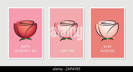 set of valentines day greeting cards with red rose vector illustration EPS10 Stock Vector