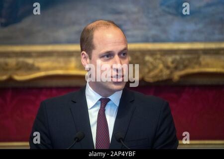 The Duke of Cambridge, as President of United for Wildlife, makes a speech during the meeting of the United for Wildlife Taskforces at St James's Palace, London. Stock Photo