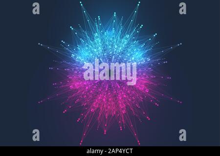 Geometric abstract background expansion of life. Colorful explosion background with connected line and dots, wave flow. Graphic background explosion Stock Vector