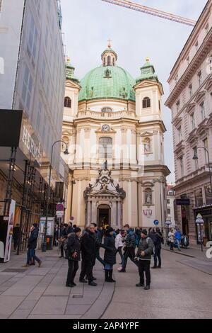 Peterskirche ,St Peter's church,as seen from the Graben, Jungferngasse,Vienna, Austria Stock Photo