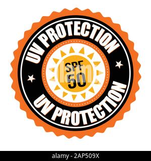 UV protection label or sticker on white background, vector illustration Stock Vector