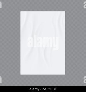 Wrinkled paper vector realistic template for poster or flyer glued to the wall. Stock Vector