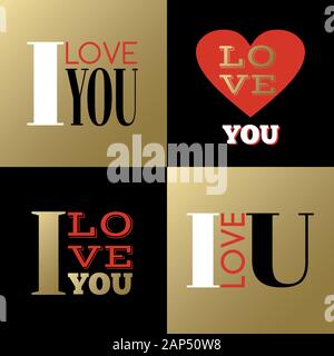 Valentines Day greeting cards or labels with declaration of love Stock Vector