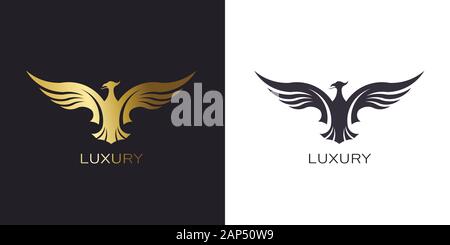 Phoenix Gold Rising Logo stylized golden firebird Stock Vector