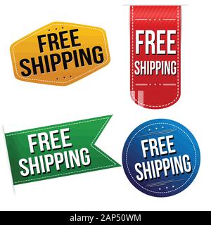 Free shipping sticker or label set on white background, vector illustration Stock Vector