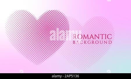 Halftone Background Design Template with Heart Shape Element, Pop Art, Colorful Abstract Dots Pattern Illustration, Vintage Texture, Pinky Pink Violet Stock Vector
