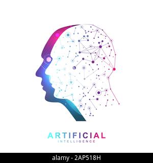 Artificial Intelligence Logo banner neural network cybernetics robotics machine and deep learning. Vector symbol AI. Neural networks and another Stock Vector