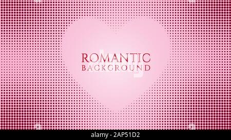 Halftone Frame Background Design Template with Heart Shape Element, Pop Art, Colorful Abstract Dots Pattern Illustration, Vintage Texture, Pinky Pink Stock Vector