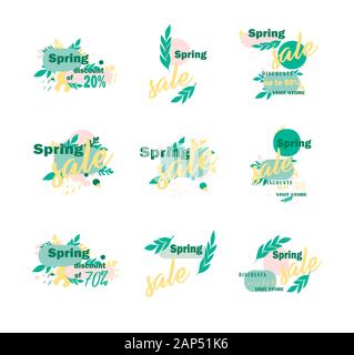 Vector set trending icons - spring sale, seasonal discounts. Stock Vector