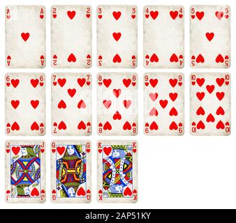 Playing cards of Hearts suit isolated on white background - High quality. Stock Photo