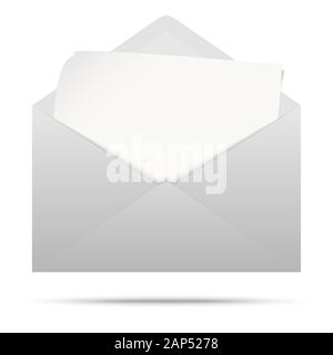 vector illustration with gray colored envelope with white empty paper isolated on white background Stock Vector
