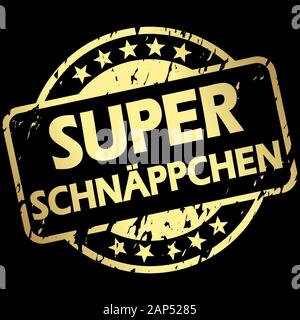 EPS 10 vector with round golden colored grunge stamp with banner and text great bargains (in german) Stock Vector