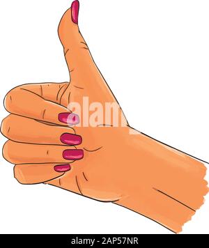 Hand gesture, thumbs up, pop art sketch.  Stock Vector