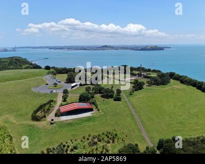 Bastion Point, Auckland / New Zealand - December 30, 2019: The Amazing Cliff of Bastion Point at Michael Joseph Savage Memorial Park, Okahu Bay and Mi Stock Photo