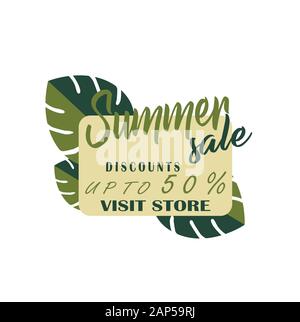 Sale logo with tropical leaves of Monstera closeup - flat vector icon. Shopping Day - Black Friday Stock Vector