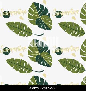 Vector design seamless pattern - tropical leaves. Stock Vector