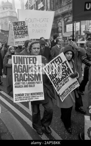 Racism 1970s London UK. United Against Racialism Labour Party and TUC rally and march Trafalgar Square 1976 England. HOMER SYKES Stock Photo