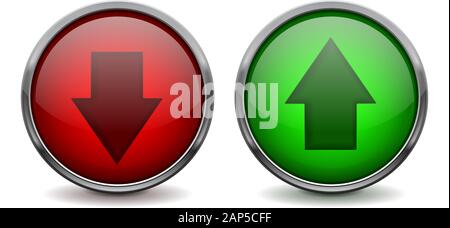 Red and green glass buttons. Up and down arrows Stock Vector