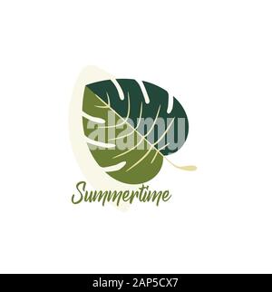 Summer vector logo design - tropical leaf of Monstera plant close-up isolated. Exotic leaves - summer style Stock Vector