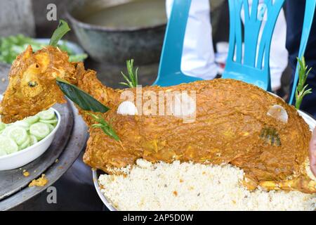 Wedding ceremony by goat full roast Stock Photo