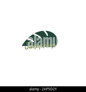 Flat design plant icon - leaf of tropical monstera and summer time summer logo. Botany style Stock Vector