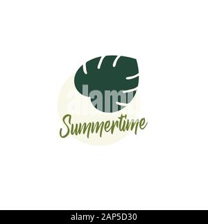 Flat design icon of tropical monstera leaf plant - beautiful summer logo mockup Stock Vector