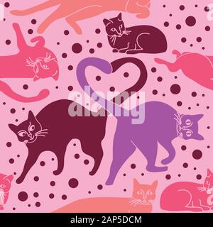 Seamless pattern with cats in love. Cute creative background for textiles, template, web. Vector illustration. Stock Vector