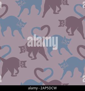 Seamless pattern with cats in love. Cute creative background for textiles, template, web. Vector illustration. Stock Vector