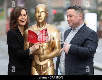 John Connors and Clare Dunne launch the 2020 Virgin Media Dublin International Film Festival programme at St Stephens green in Dublin. Connors features on screen in Broken Law, behind the camera with his documentary Endless Sunshine on a Cloudy Day, and short Innocent Boy, whilst actor/writer Clare Dunne’s debut feature Herself is the Closing Gala. The Festival will welcome a host of stars including Niamh Algar, Orla Brady, Trine Dyrholm, Charlie Kaufman, Barry Keoghan, Bill Nighy, Pawel Pawlikowski and Imogen Poots to Dublin for a 12 day extravaganza of cinema ww.diff.ie. PA Photo. Picture da Stock Photo