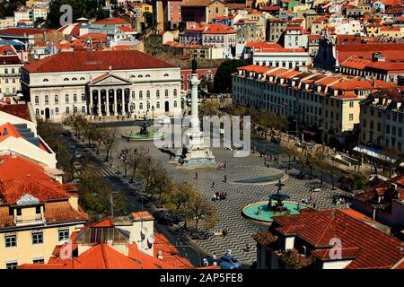 Lisbon, Portugal skyline view over Rossio Square Stock Photo