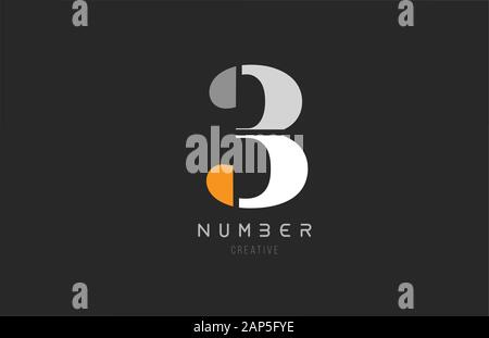 number 3 three for company logo icon design in grey orange and white colors. Usable for a logotype or business Stock Vector