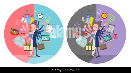 A set of women who perform multitasking in offices and private.There are things to do smoothly and a pattern that is in a panic.It's vector art so it' Stock Vector