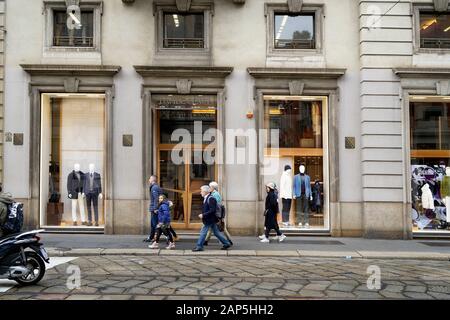 Via Alessandro Manzoni street, city center, fashion store, Milan, Lombardy, Italy, Europe Stock Photo