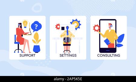 Call center services vector colorful banner template Stock Vector