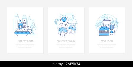 Street and fast food - line design style banners Stock Vector