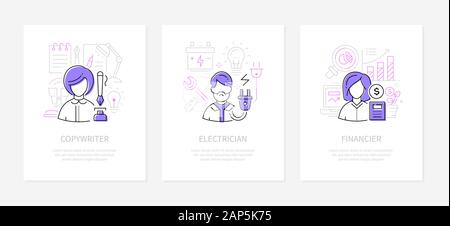 Professions - vector line design style banners set Stock Vector