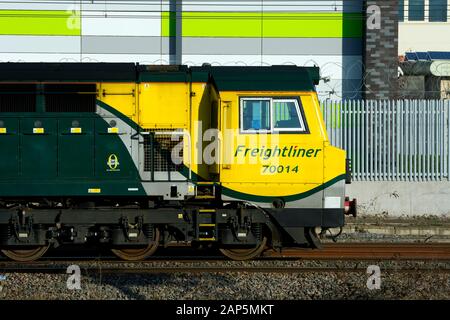 A Freightliner class 70 diesel locomotive at Rugby, Warwickshire, UK Stock Photo