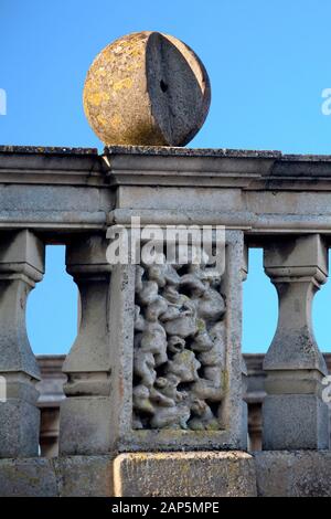 The legend of the missing wedge of a spherical stone ornaments on Clare Bridge,Cambridge. England, Stock Photo