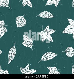 Beautiful hand drawn leaves seamless pattern, creative doodle background, great for textiles, banners, wallpapers, wrapping - vector design Stock Photo