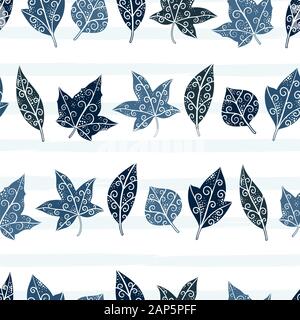 Beautiful hand drawn leaves seamless pattern, creative doodle background, great for textiles, banners, wallpapers, wrapping - vector design Stock Photo