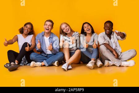 Positive group of international students showing thumbs up Stock Photo