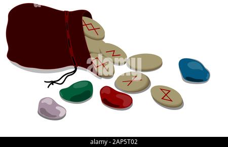 Magic and esotericism. Runes in a bag. Runes for divination. white isolated background. .vector Stock Vector