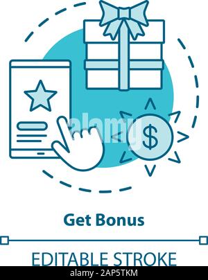 Get bonus concept icon. Gifts & prizes idea thin line illustration. Cashback, redeem points. Reward program. Discounts and special offers. Vector isol Stock Vector