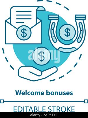 Casino welcome bonuses concept icon. Reward program idea thin line illustration. Good luck & fortune. Financial success. Profit, income. Vector isolat Stock Vector