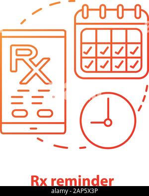 Pharmacy concept icon. Rx medication intake reminder idea thin line illustration. Prescription drugs scheduled alarm. Smartphone medicine tracker. Vec Stock Vector